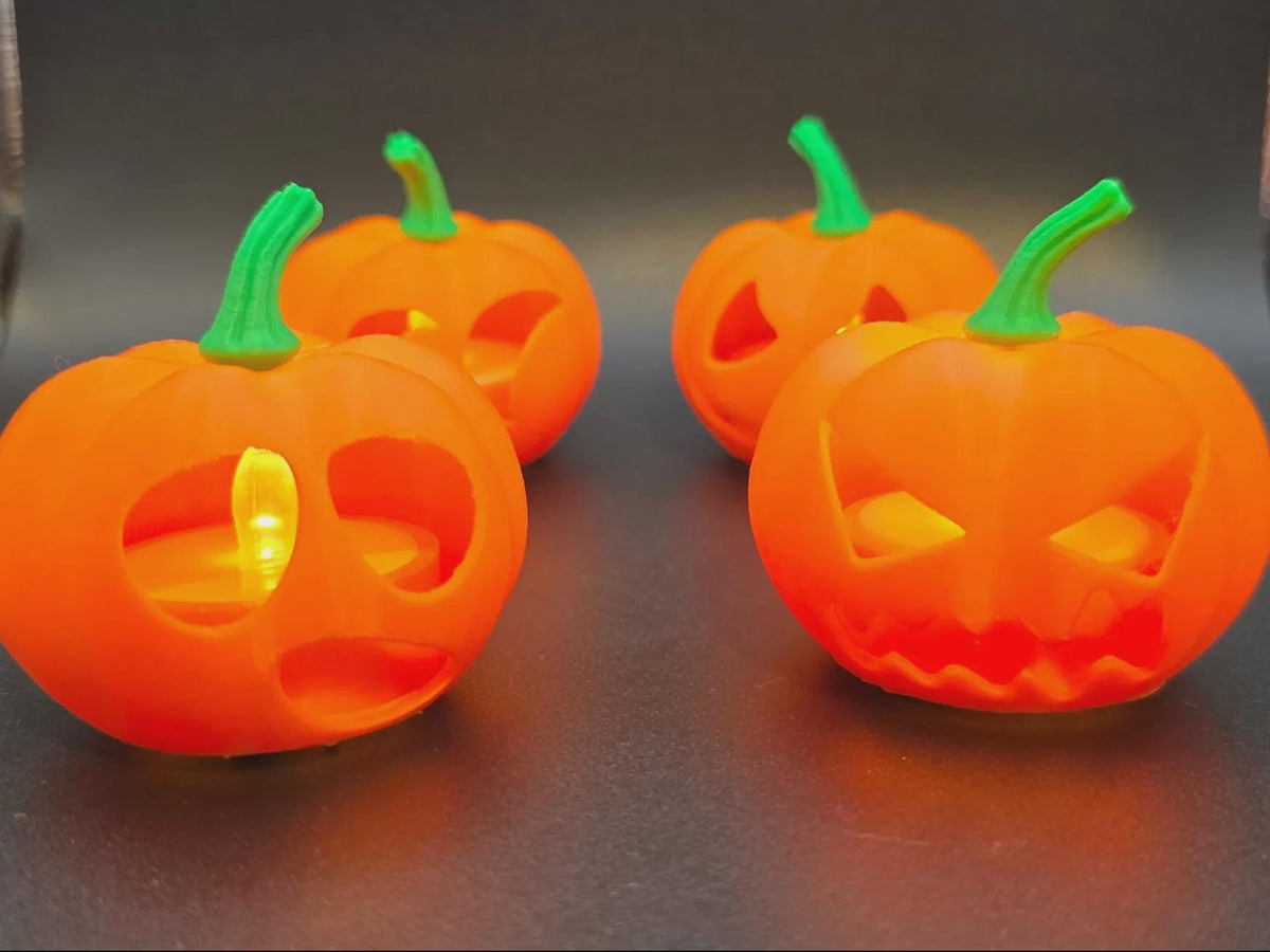 NOIR | Mini Abóboras LED de Halloween | Conjunto de 4 Lanternas Decorativas | Porta-Velas LED | Decoração de Outono