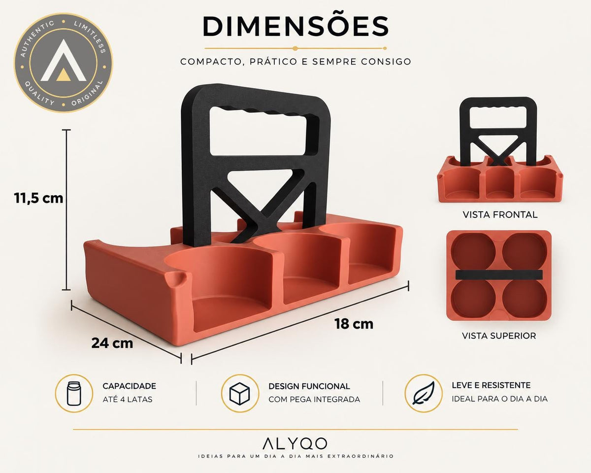 KERA | Suporte para 4 Latas com Pega | Porta-Latas para Churrasco, Piquenique e Festas | Organizador de Bebidas | ALYQO