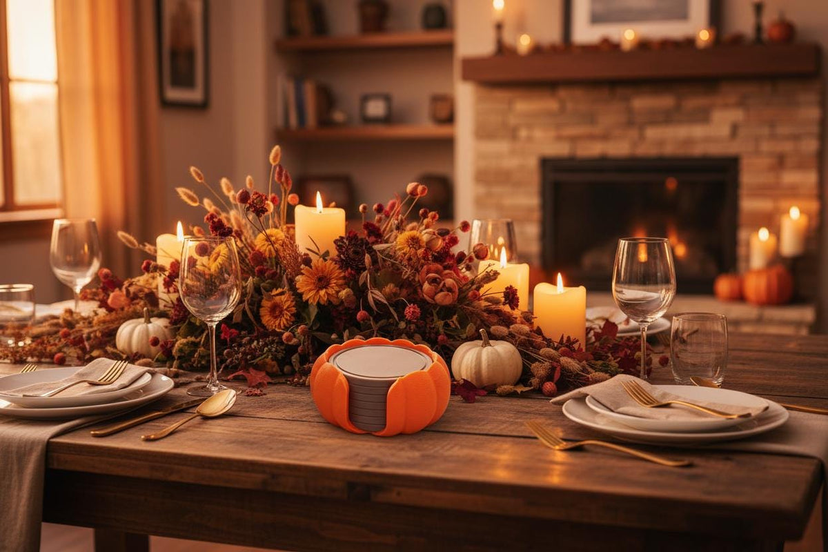 CALABRA | Conjunto de 6 Porta-Copos de Abóbora com Suporte | Decoração de Halloween e Outono | Porta-Copos Decorativos para Mesa | ALYQO