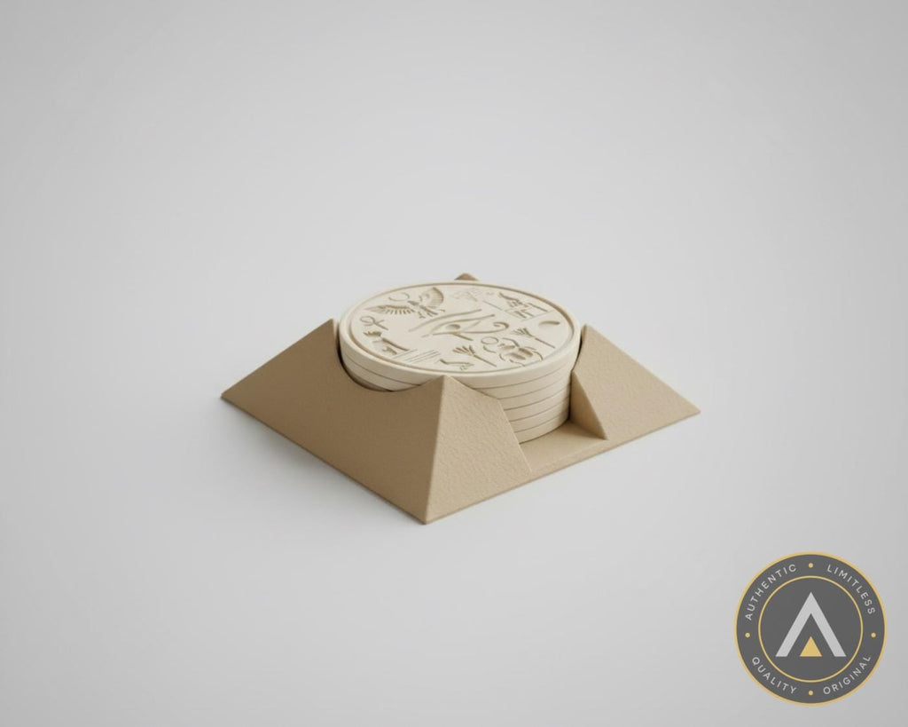KHEPRI | Conjunto de 6 Descansos de Copo Egípcios com Suporte | Decoração Egípcia para Mesa | Descansos de Copo Decorativos | ALYQO