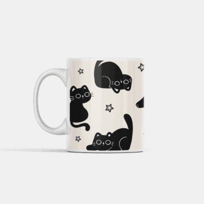 padrão de gatinhos pretos kawaii em fundo claro