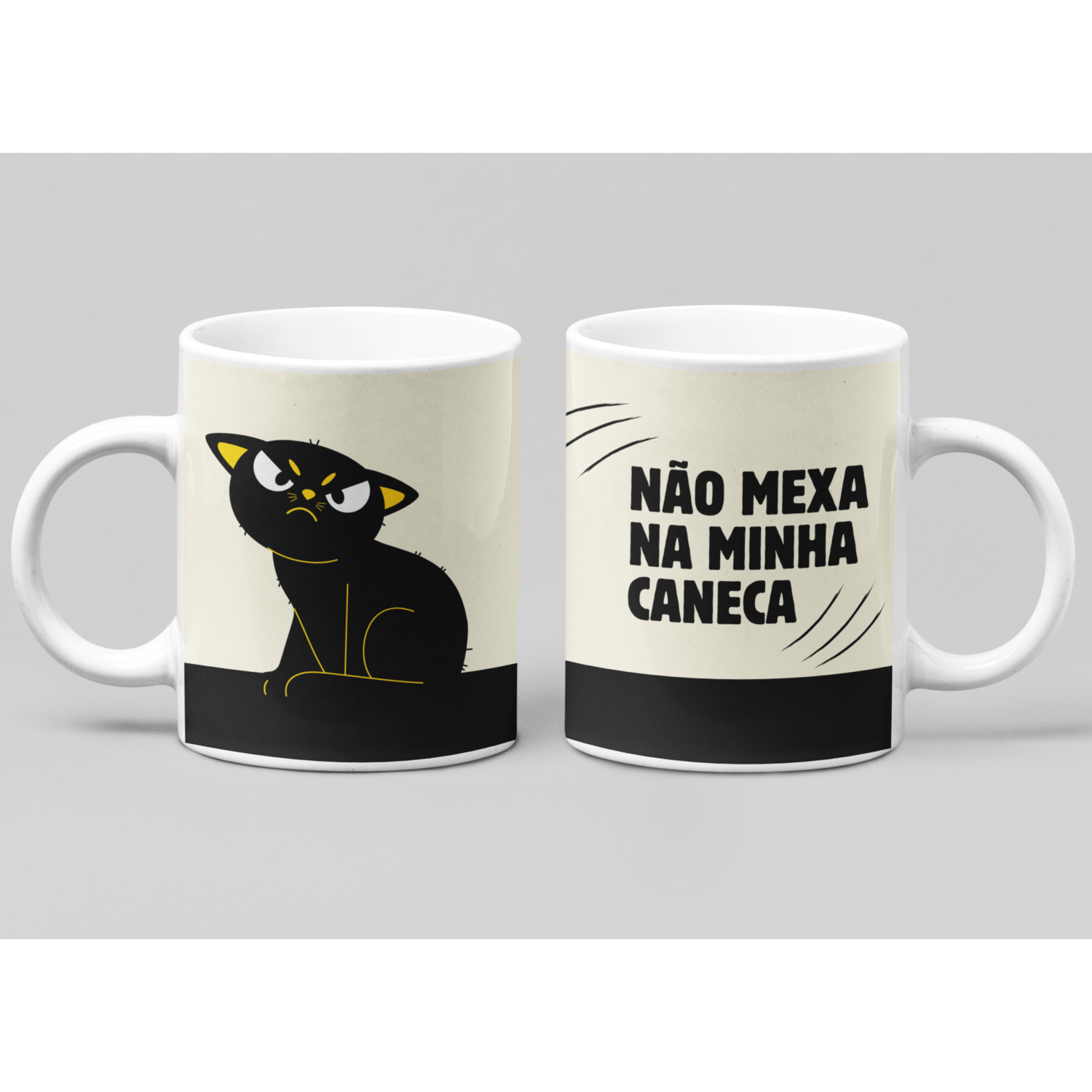 caneca boneco de neve (cópia) arte de gato irritado com expressão séria em estilo minimalista