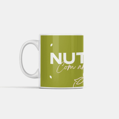 Arte de nutrição com frase “Nutri com amor” e ilustrações de frutas minimalistas