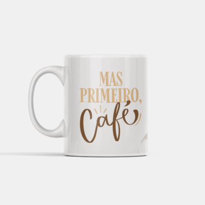 Ilustração de pessoa relaxada dentro de uma chávena com a frase “Mas primeiro, café”.